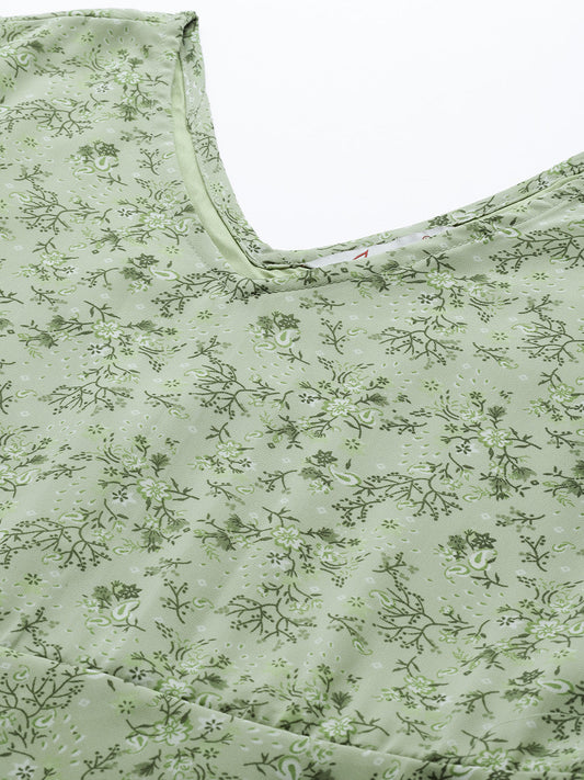 Jompers Women's Floral Georgette A-Line Midi Dress - Green