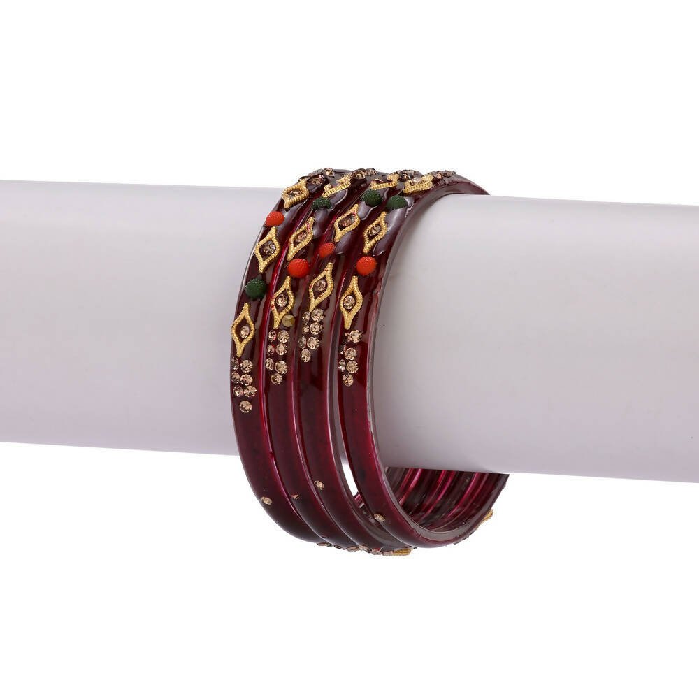 Afast Designer Fancy Party Bangle/ Kada Set, Maroon, Glass, Pack Of 4 - Grab2buy