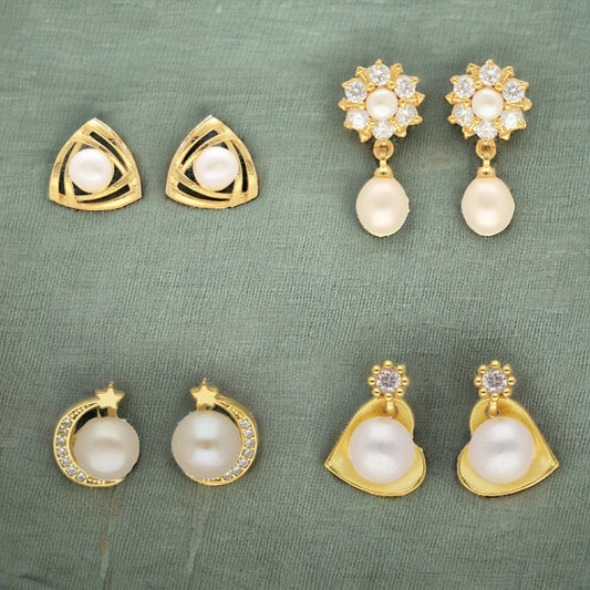 J Pearls Elegance Combo Of 4Pair Earrings | Grab2Buy