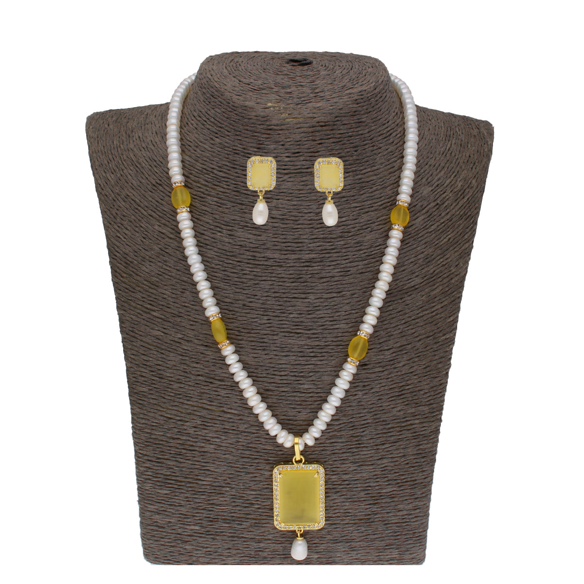 J Pearls Daksina 1 Line Square Pearl Set - Real Pearl Jewelry - Grab2buy