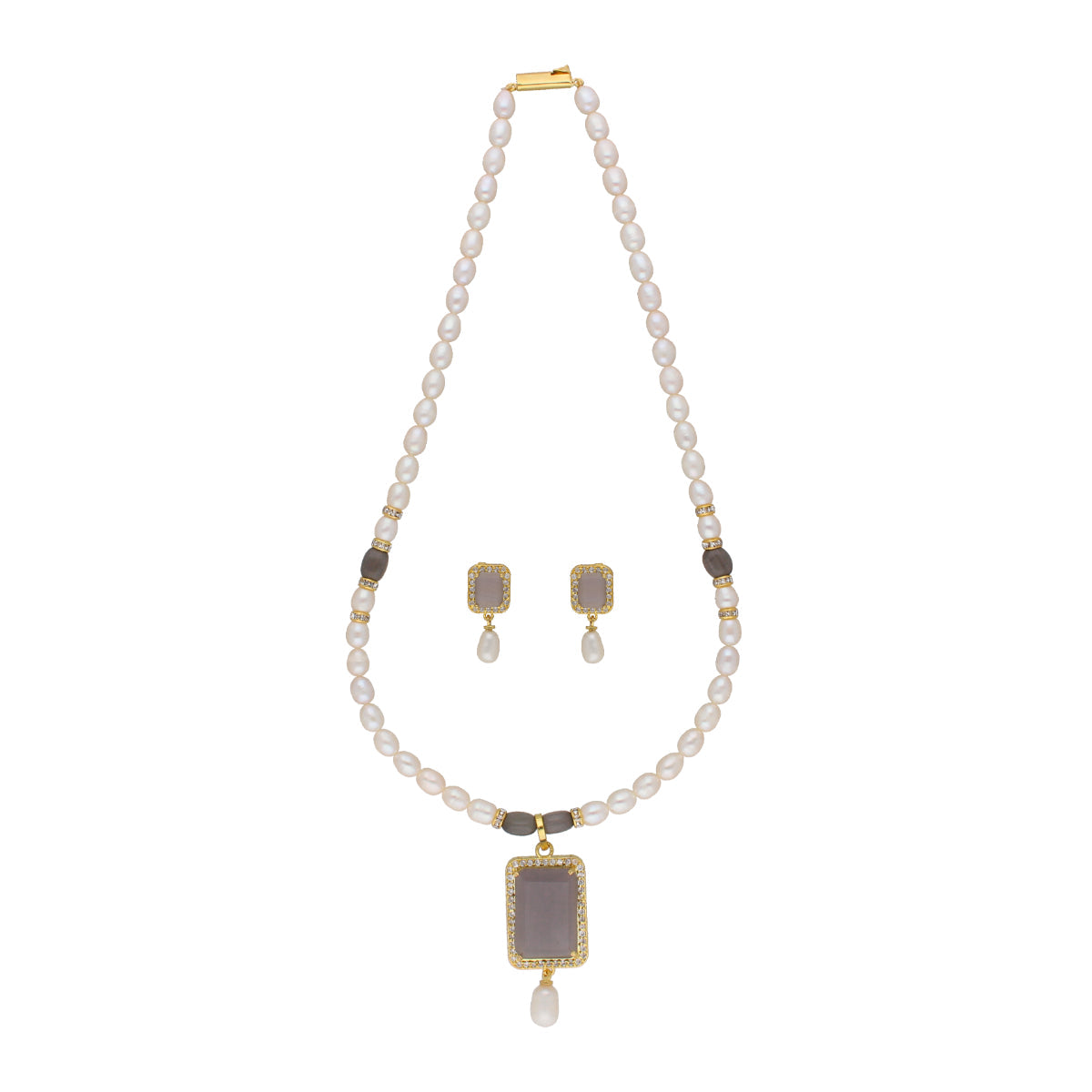J Pearls Abarna 1 Line Square Pearl Set - Real Pearl Jewelry - Grab2buy