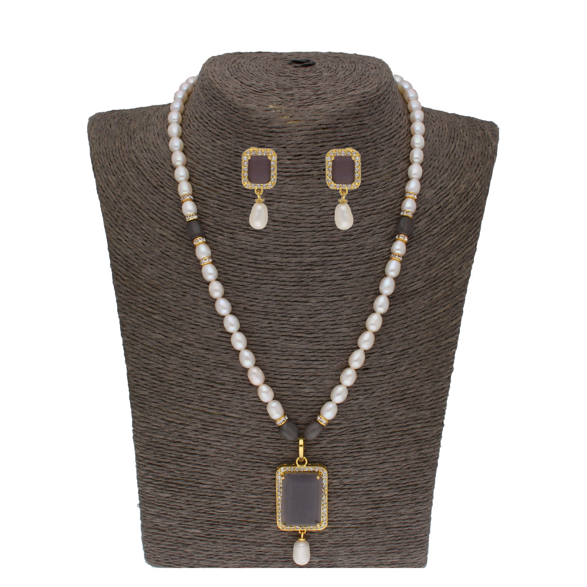 J Pearls Abarna 1 Line Square Pearl Set - Real Pearl Jewelry - Grab2buy