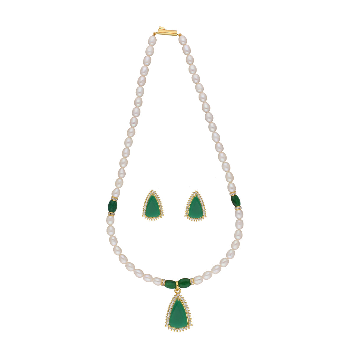 J Pearls Saanvi 1 Line Oval Pearl Set - Real Pearl Jewelry - Grab2buy