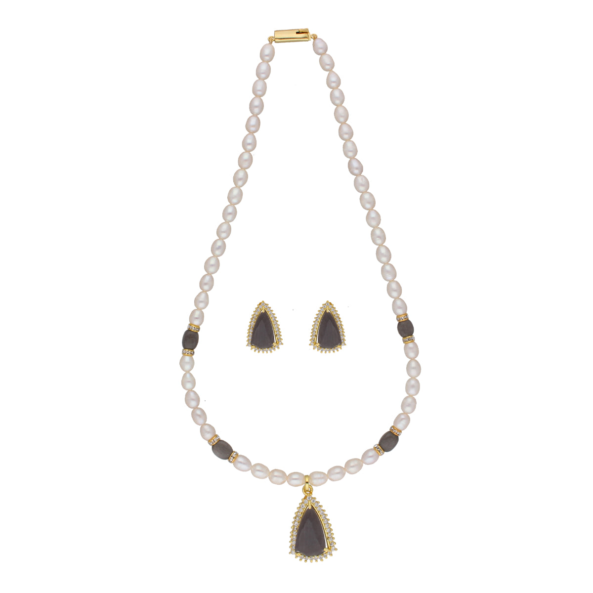J Pearls Riya 1 Line Oval Pearl Set - Real Pearl Jewelry - Grab2buy