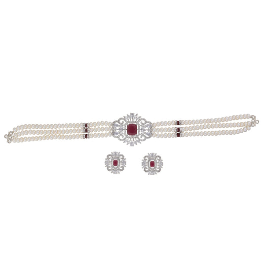 J Pearls Jabala 3 Lines Button Choker Set - Real Pearl Jewelry - Grab2buy