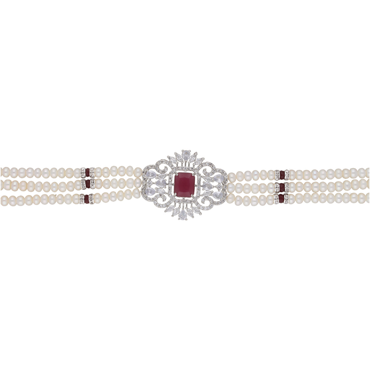J Pearls Jabala 3 Lines Button Choker Set - Real Pearl Jewelry - Grab2buy