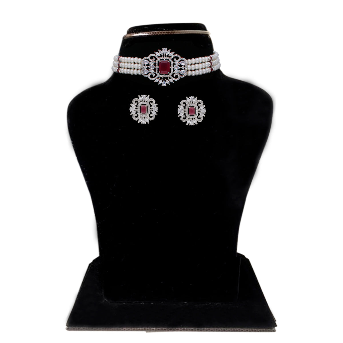 J Pearls Jabala 3 Lines Button Choker Set - Real Pearl Jewelry - Grab2buy
