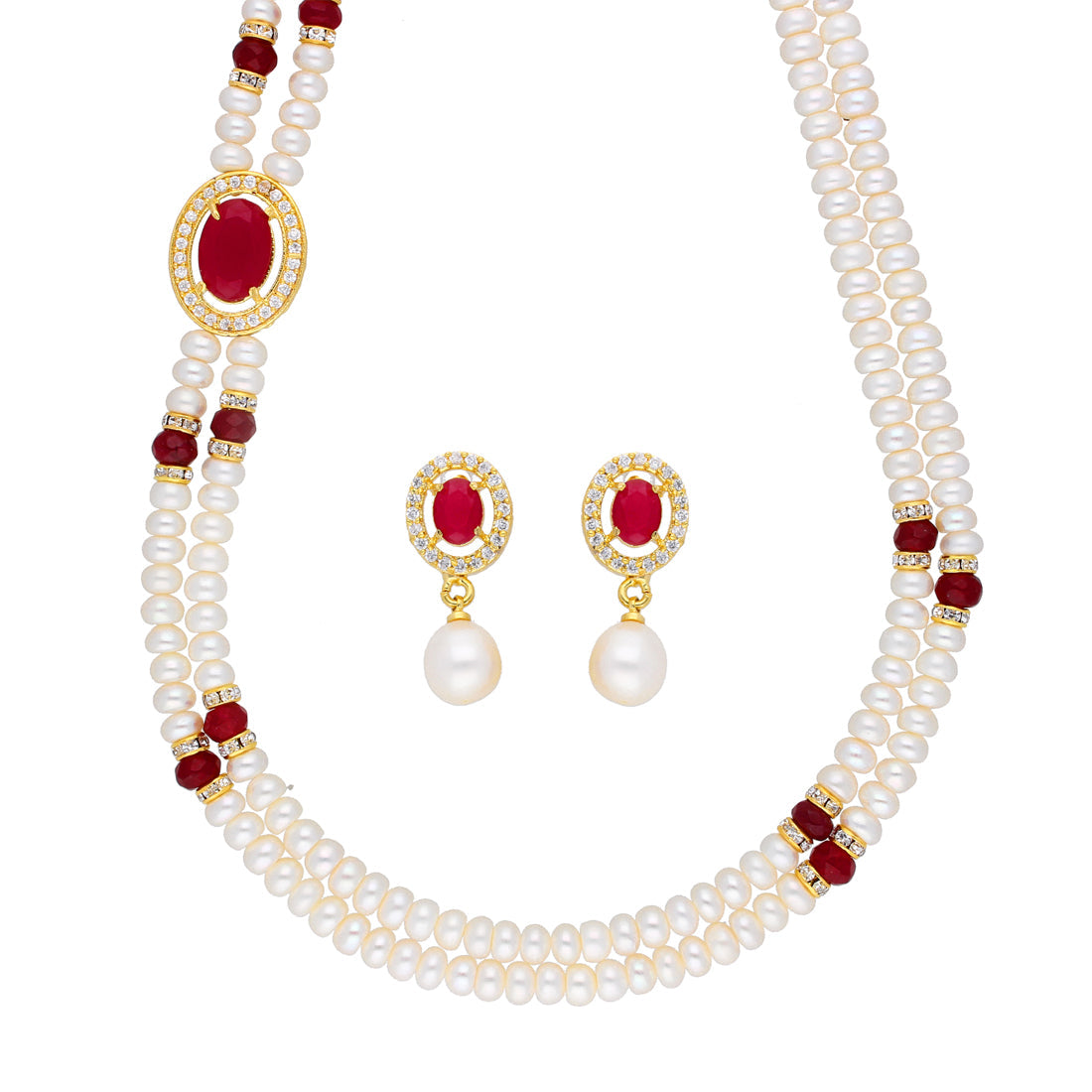 J Pearls Prominent 2 String Necklace Set - Real Pearl Jewelry - Grab2buy