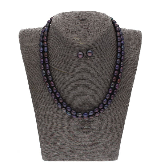 J Pearls 2 Line Black Oval Pearl Set - Real Pearl Jewelry - Grab2buy