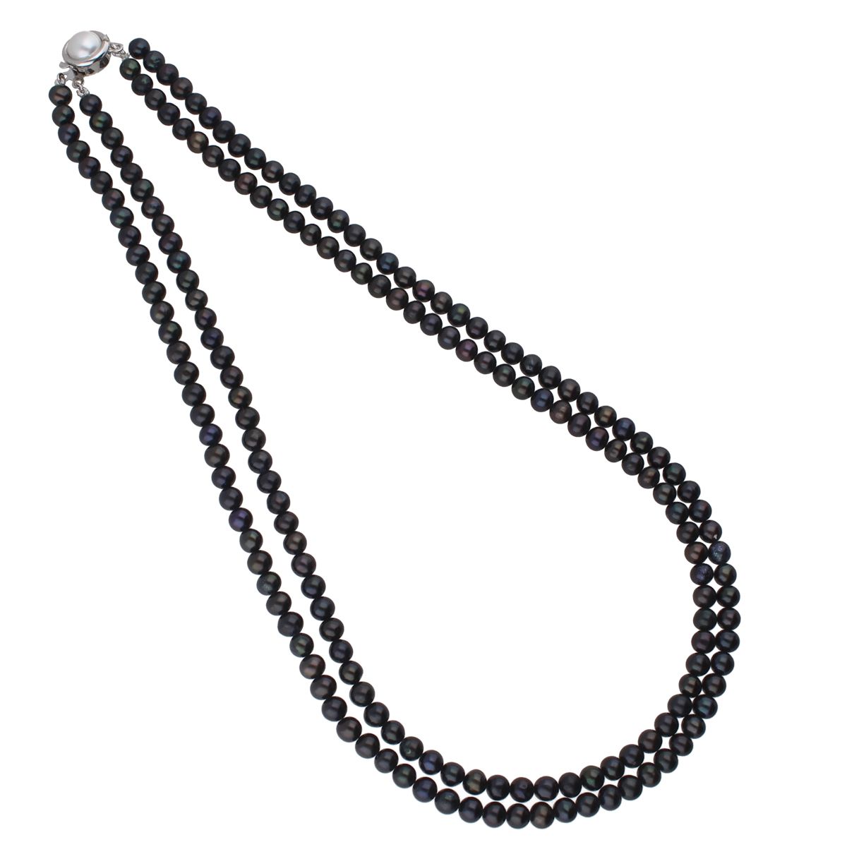 J Pearls 2 Line 5-6Mm Black Round Pearl Set - Real Pearl Jewelry - Grab2buy
