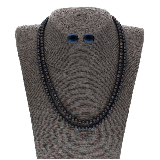 J Pearls 2 Line 5-6Mm Black Round Pearl Set - Real Pearl Jewelry - J Pearls