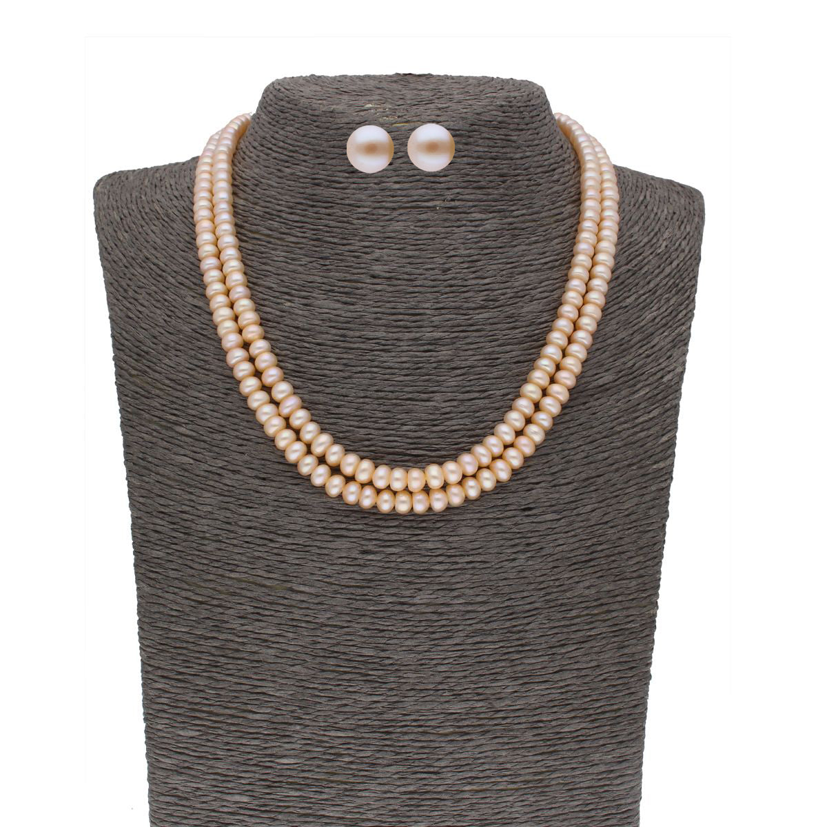J Pearls 2 Line Button Peach Pearl Set - Real Pearl Jewelry - Grab2buy