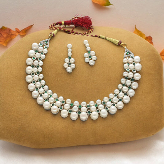 J Pearls Shimmering 3 line Pearl Necklace Set | Grab2Buy