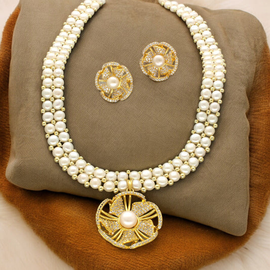 J Pearls Resplendent Dual Line Pearl Necklace Set | Grab2Buy