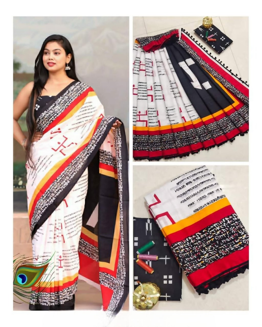 Exclusive Collection White Black Red Beautiful Mulmul Cotton Grab2Buy