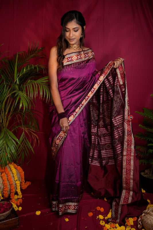 khanduapata Magenta Colour Dot Design Silk Saree For Women