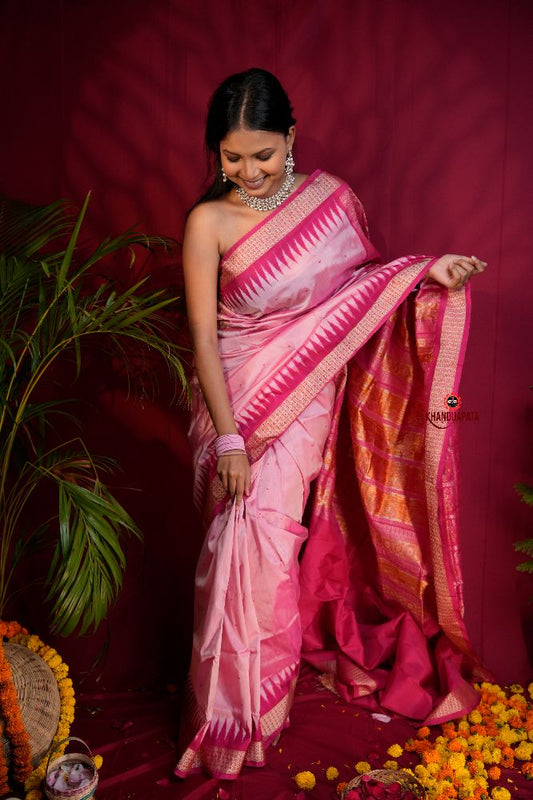 khanduapata Pink Colour Dot Design Silk Saree For Women
