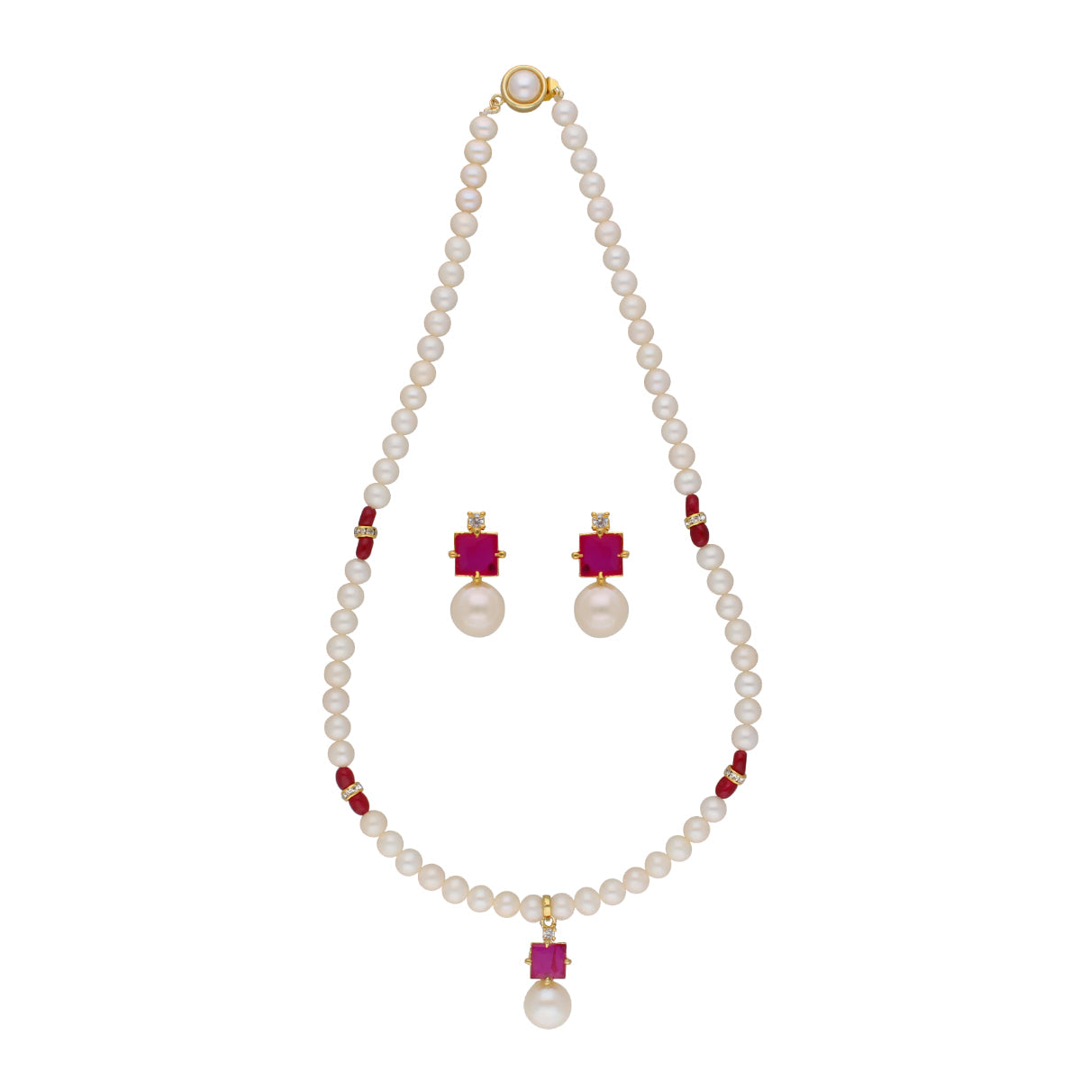 J Pearls Classic Red Pearl Pendant Set - Real Pearl Jewelry - Grab2buy