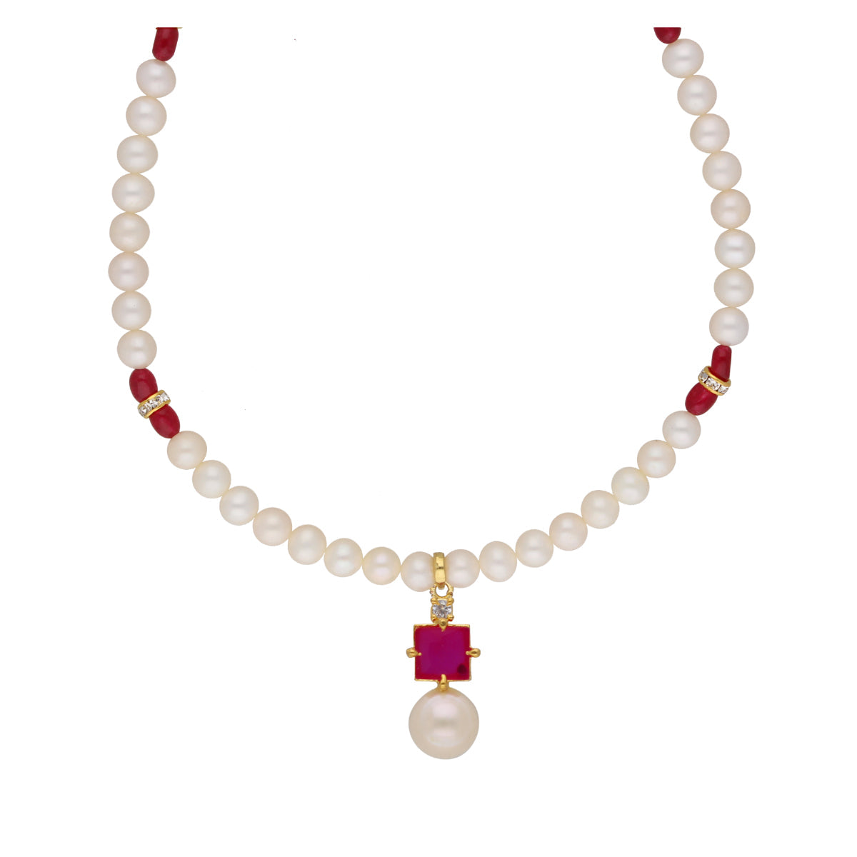 J Pearls Classic Red Pearl Pendant Set - Real Pearl Jewelry - Grab2buy