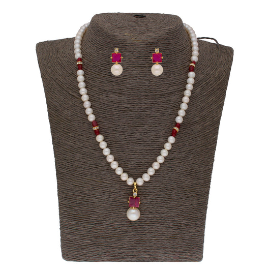 J Pearls Classic Red Pearl Pendant Set - Real Pearl Jewelry - Grab2buy