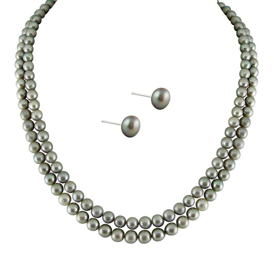 J Pearls New Full Grey 2 String Pearls Set - Real Pearl Jewelry - Grab2buy