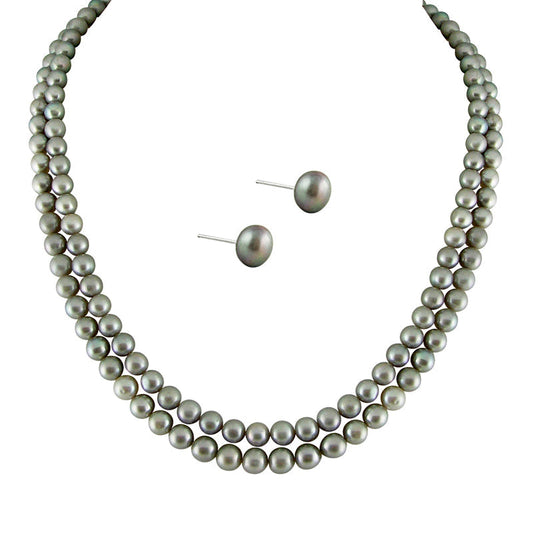 J Pearls New Full Grey 2 String Pearls Set - Real Pearl Jewelry - J Pearls