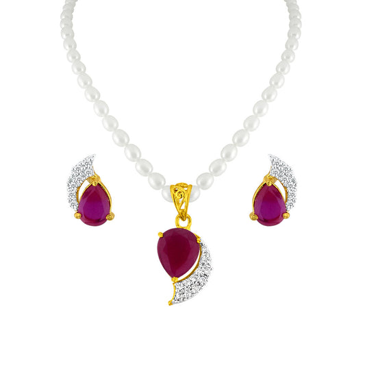 J Pearls Red Drop Set - Real Pearl Jewelry - Grab2buy