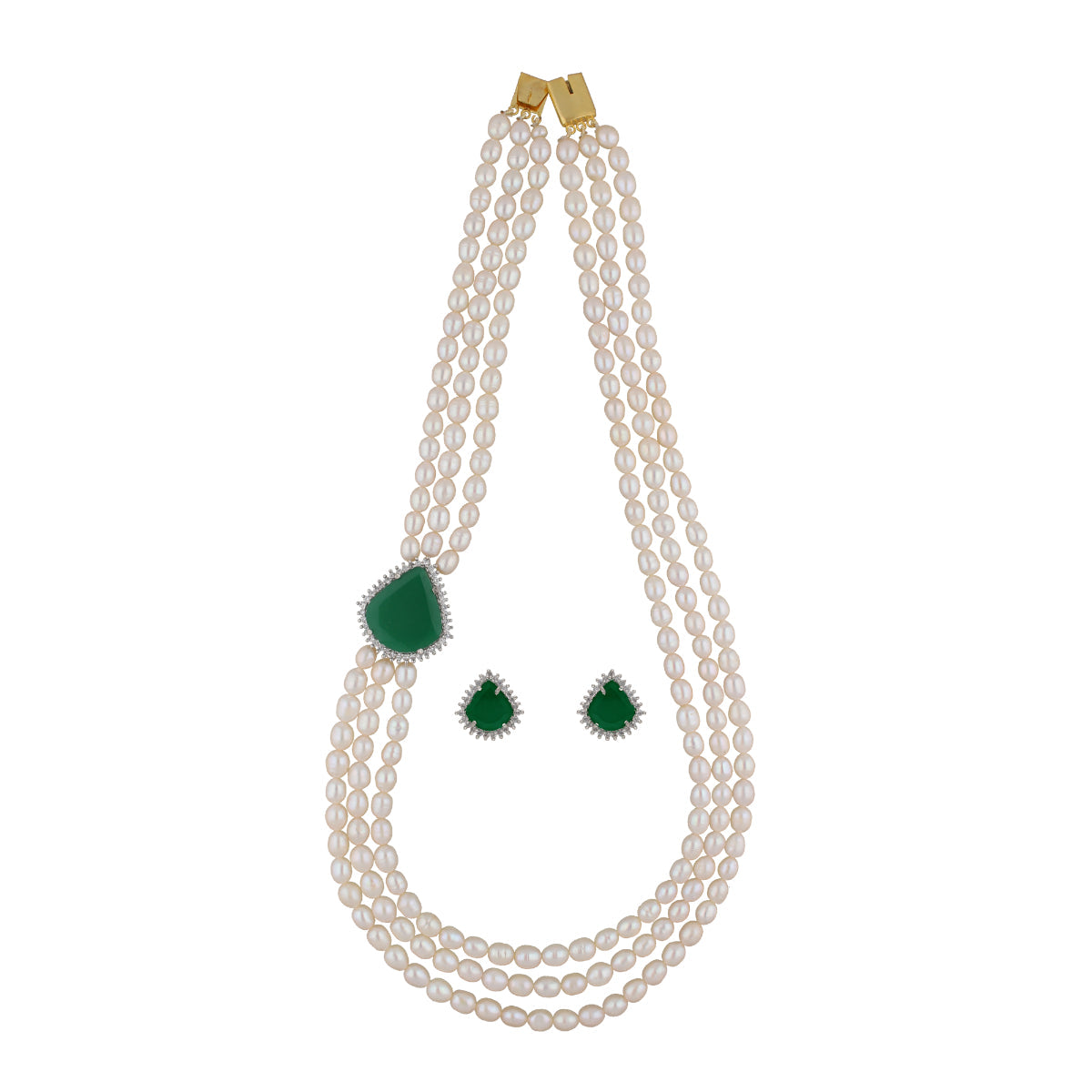 J Pearls Badari 3 Lines Pearl Set - Real Pearl Jewelry - Grab2buy