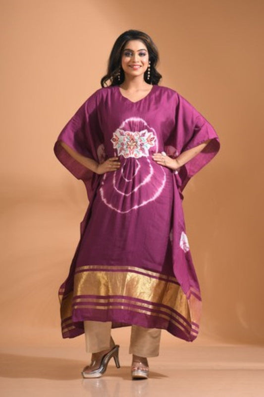 Morchari Kaftan Set With Embroidery - Purple