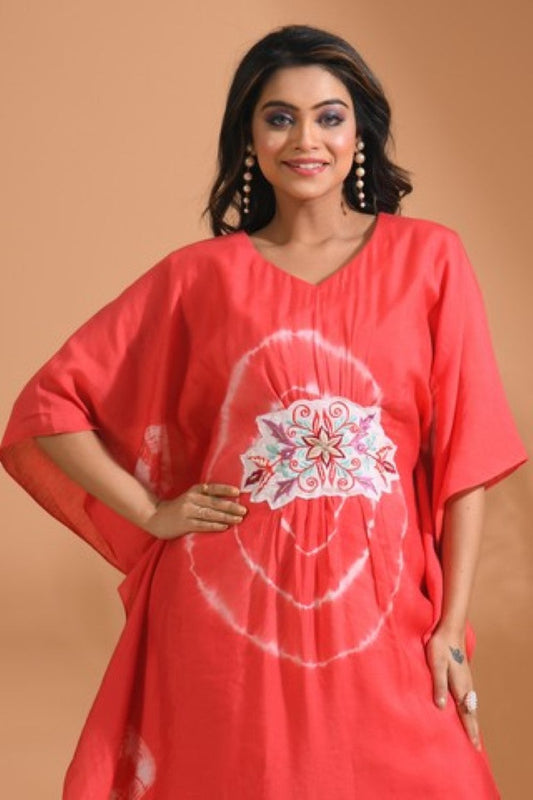 Morchari Kaftan Set With Embroidery - Red