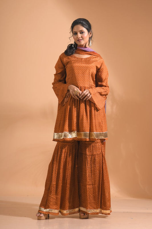Morchari Sharara Top Set With Dupatta - Mustard