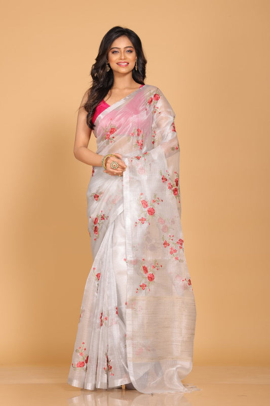 Morchari Kota Silver Zari Tissue Embroidery Saree - Sliver