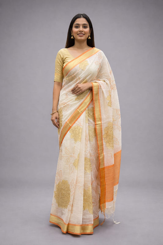 Morchari Applique Work With Thread Work With Unstitched Blouse