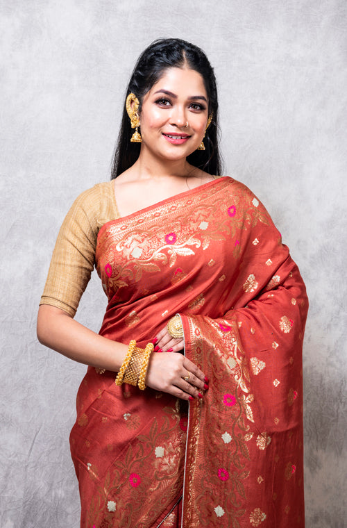 Morchari Pure Dola Silk Saree - Dark Mustard