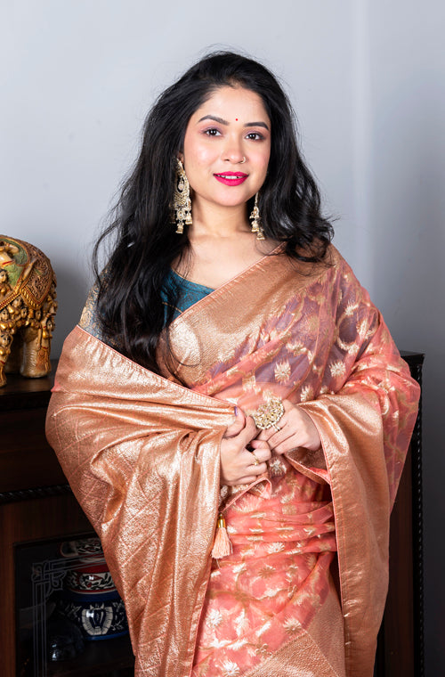 Morchari Organza Heavy Zari Saree - Pink