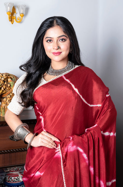 Morchari Chiffon Saree (Tie & Dye) - Maroon