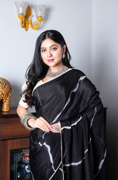 Morchari Chiffon Saree (Tie & Dye) - Black