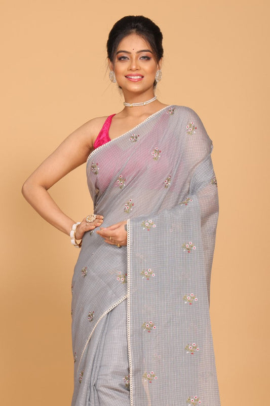 Morchari Kota Embroidery Saree - Grey