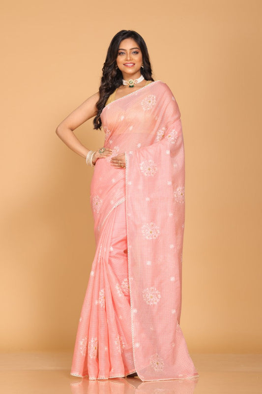 Morchari Kota Embroidery Saree - Pink