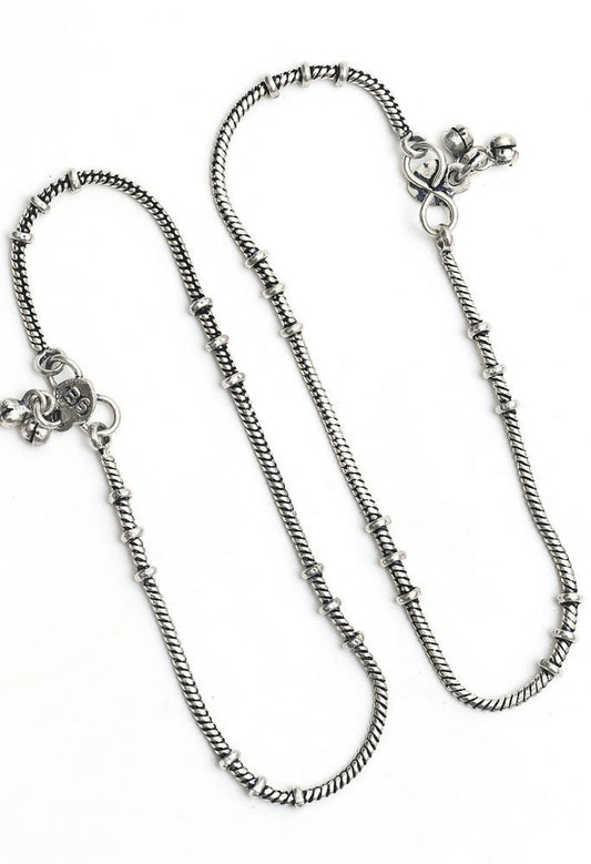 Mominos Fashion Kamal Johar Oxidised Light Weight Silver Anklets