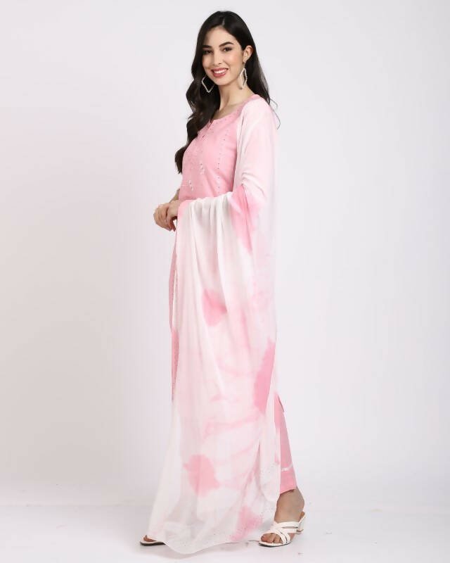 Aastha Fashion Women's Pink Cotton Embroidered Kurta with Trouser & Dupatta - Grab2buy