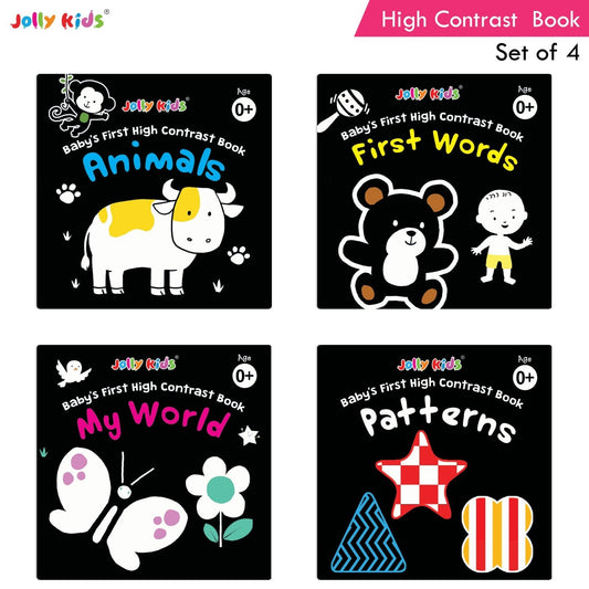 Jolly Kids Baby's First High Contrast Board Books (Set of 4)| Black and White Board Books For Kids Ages 0 - 3 Years
