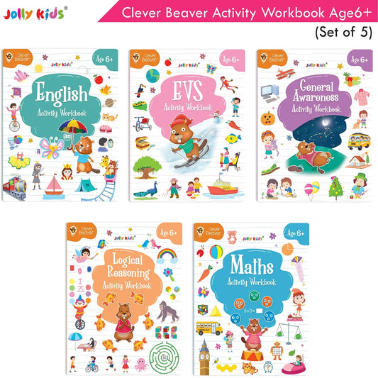 Jolly Kids Clever Beaver Ages 6-7 Years Fun Learning Activities Workbooks Set of 4| English-Maths-EVS-Good Habit-Logical Reasoning