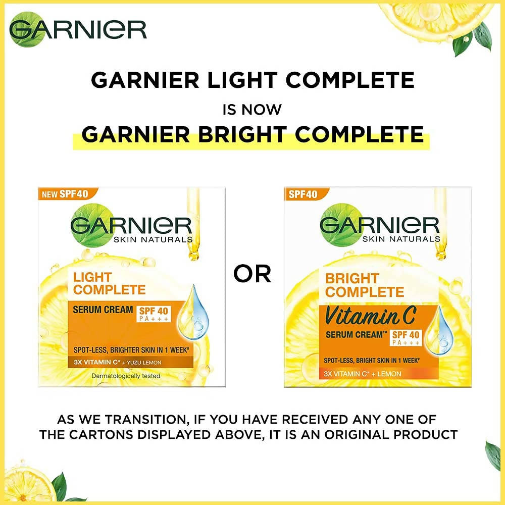 Garnier Bright Complete Vitamin C SPF40/PA+++ Serum Cream - Distacart