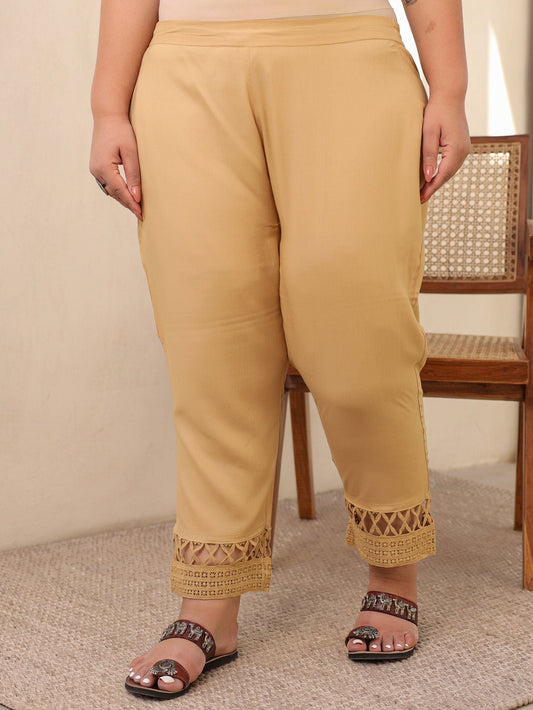 Juniper Gold Solid Rayon Ankle-Length Slim Fit Pants