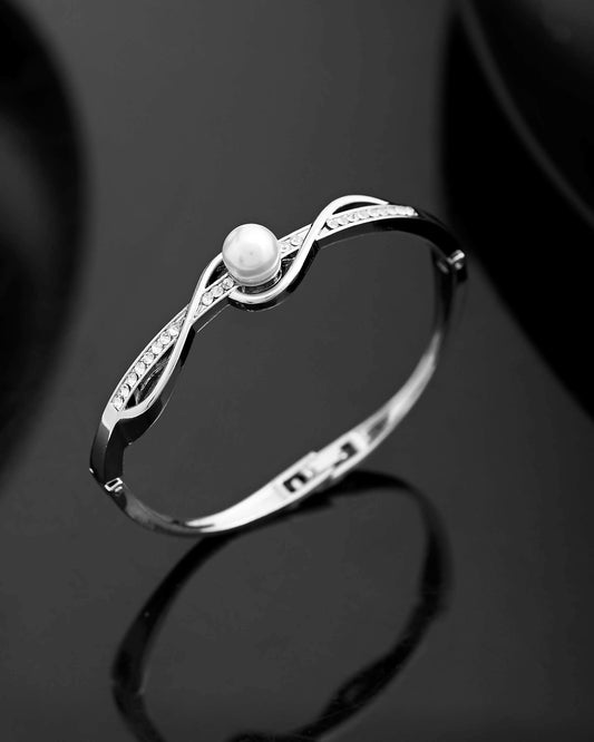 VOJ Silver Plated Pearl & Crystal Studed Bracelet | Grab2Buy