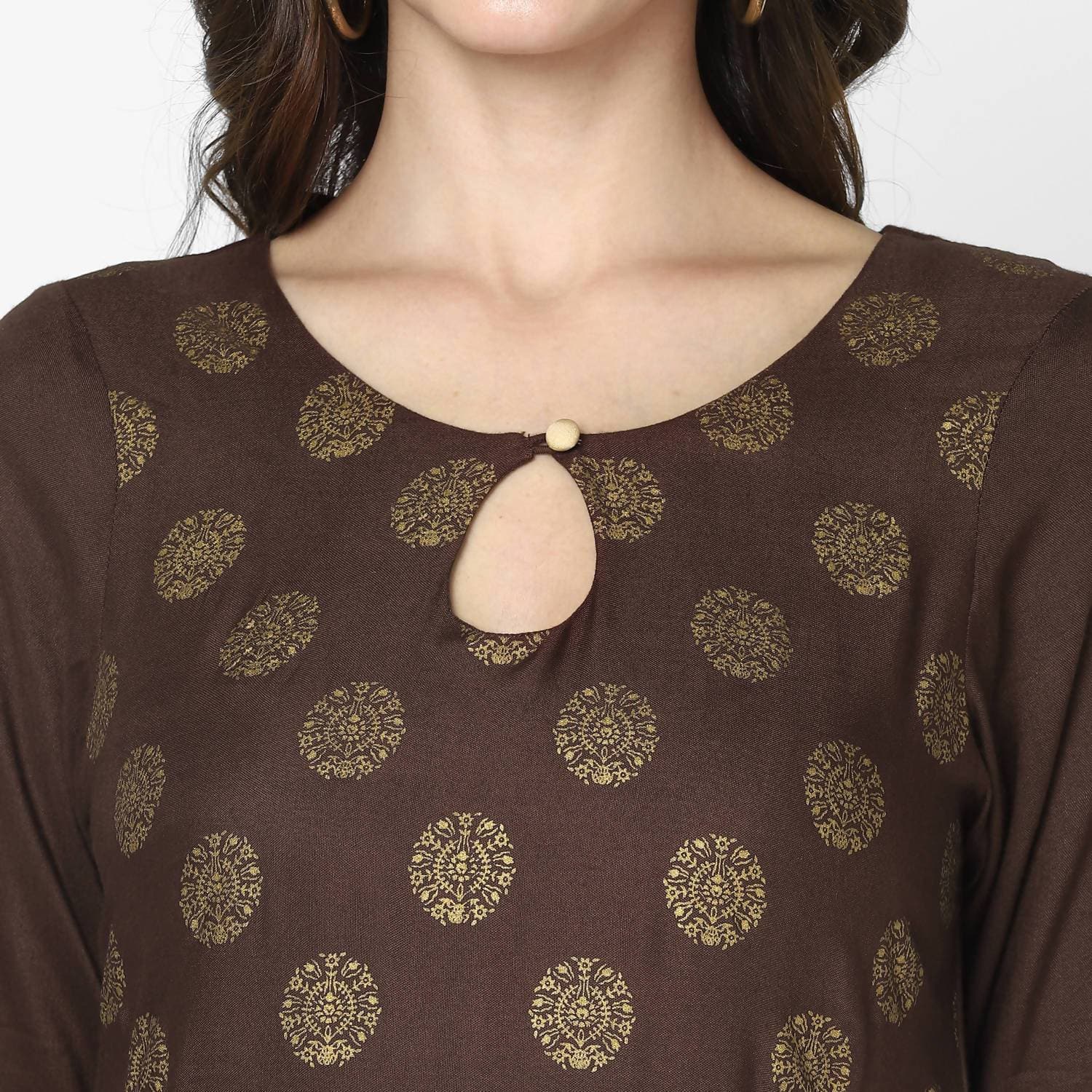Cheera Hand Block Print Brown A Line Kurta (MAAI-055K)