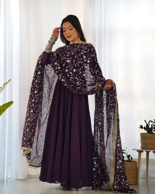 Teeya Creation Black Color Party Wear Faux Georgette Anarkali Gown With Pants And Dupatta