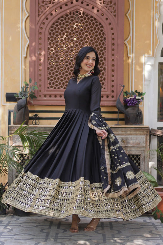 Teeya Creation Black Color Stra Georgette Heavy Embroidery Work Fully Stitched Gown