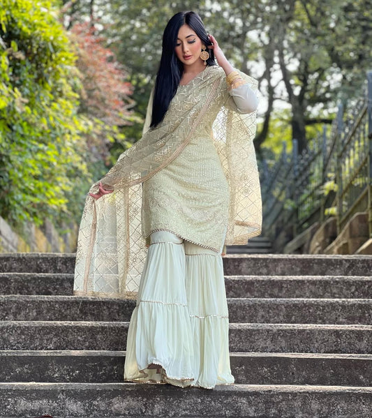 Teeya Creation Pista Colour Chinon Silk Heavy Embroidery Work Fully Stitched Salwar Suit